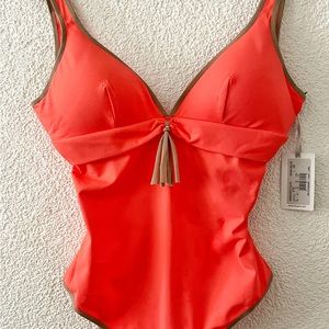 Italian luxury brand Paladini Swimsuit in coral, removable pads.